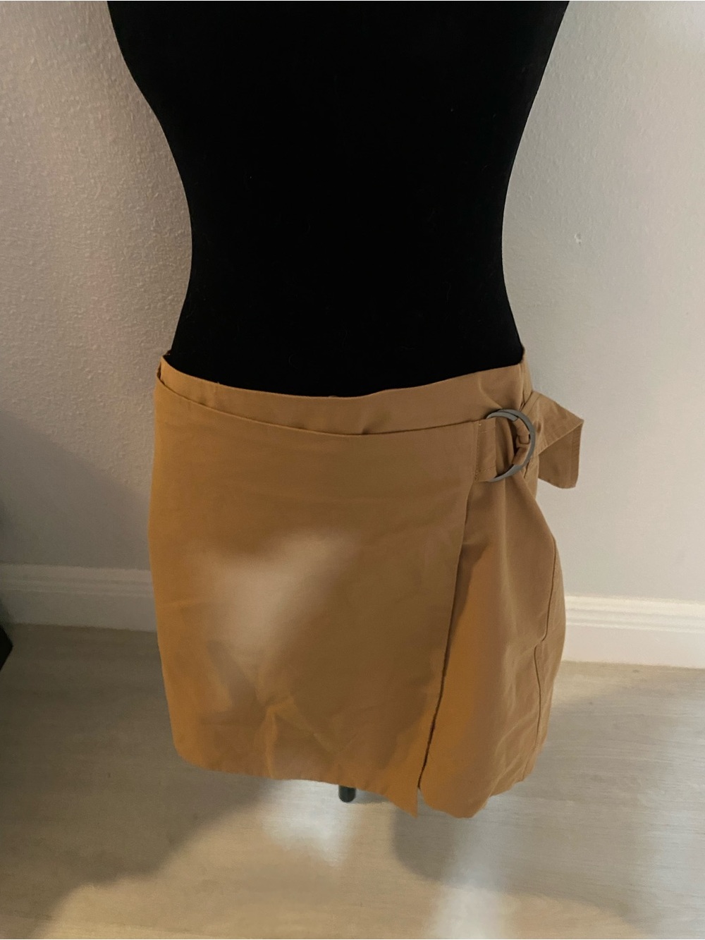 Calvin Klein Tan Wrap Mini Skirt with Metal Buckle Med